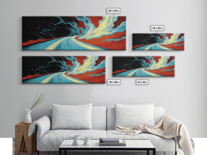 Electric Desert Highway Wall Art, Abstract Red Turquoise Road, Modern Canvas Decor, Large Statement Art For Living Room Decor