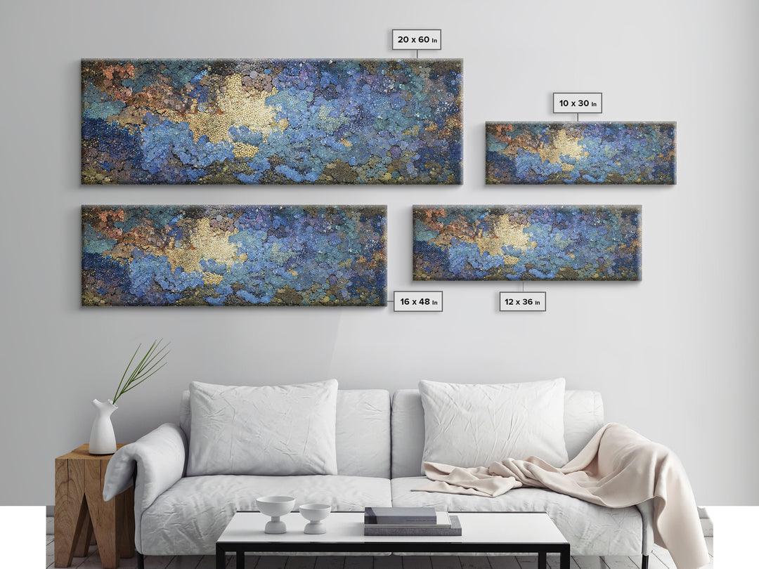 Blue Gold Textured Abstract Wall Art, Modern African Inspired Canvas Decor, Earth Tone Art Print For Office Or Bedroom Decor