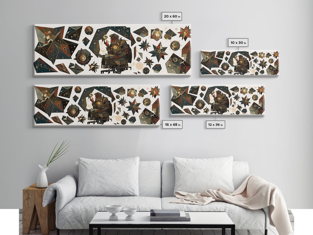 Celestial African Scholar Wall Art, Geometric Stars And Astronomy Decor, Afrocentric Canvas Print For Office Or Study Room