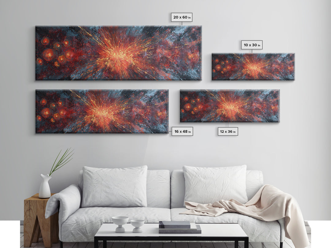 Exploding Nebula Canvas Print, Red Gold Galaxy Abstract Wall Art, Modern Space Decor, Large Statement Artwork For Living Room
