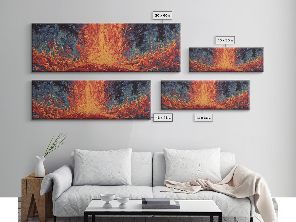 Fiery Abstract Ocean Wave Wall Art, Orange Blue Seascape Canvas, Modern African Inspired Decor, Bold Living Room Statement