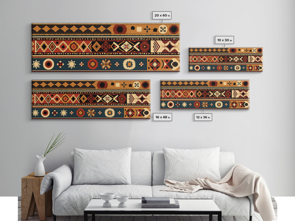 African Geometric Textile Pattern Canvas Print, Tribal Wall Decor, Ankara Motif Art, Boho Afrocentric Living Room Decor Gift