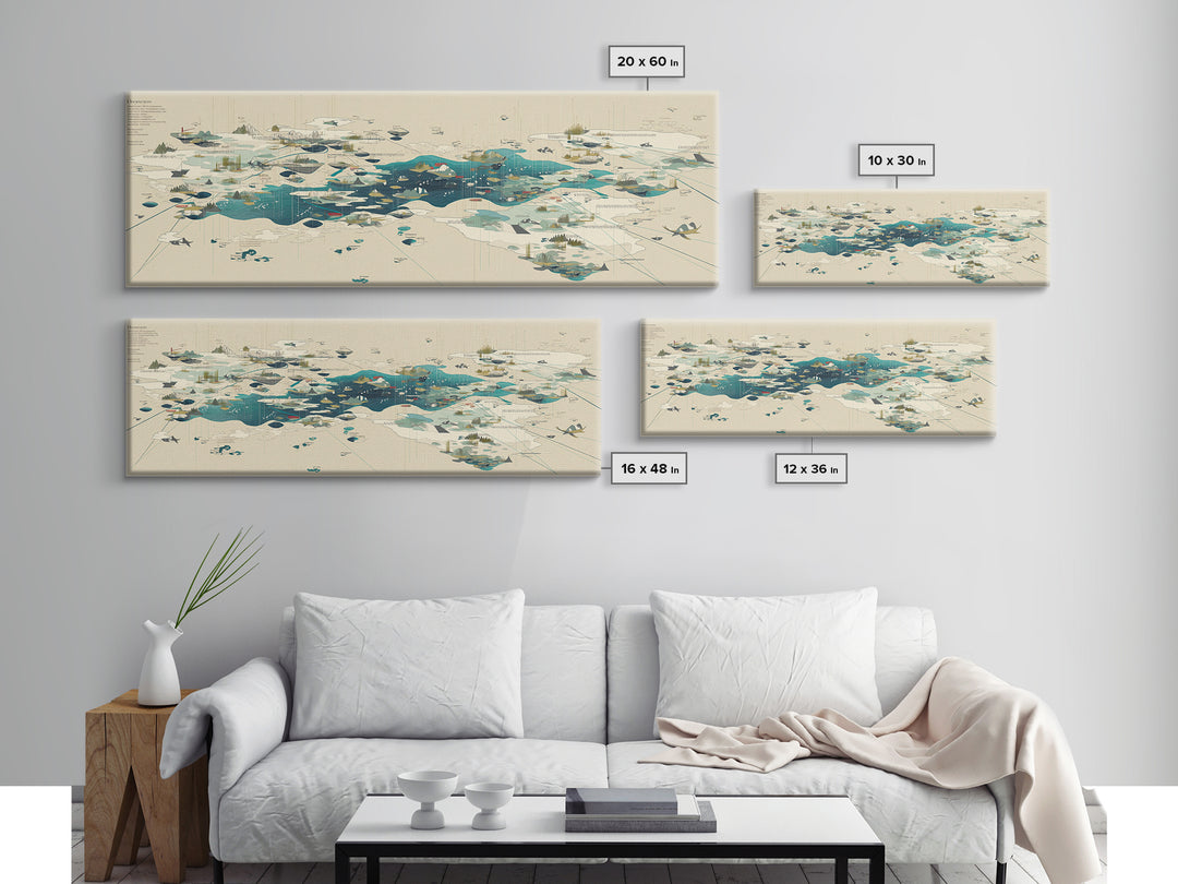 Abstract Teal Island Cartography Canvas Print, Modern Geometric Wall Art, Minimalist Office Decor, Contemporary Home Gift