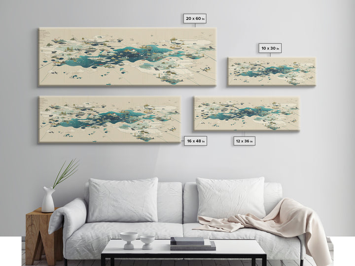 Abstract Teal Island Cartography Canvas Print, Modern Geometric Wall Art, Minimalist Office Decor, Contemporary Home Gift