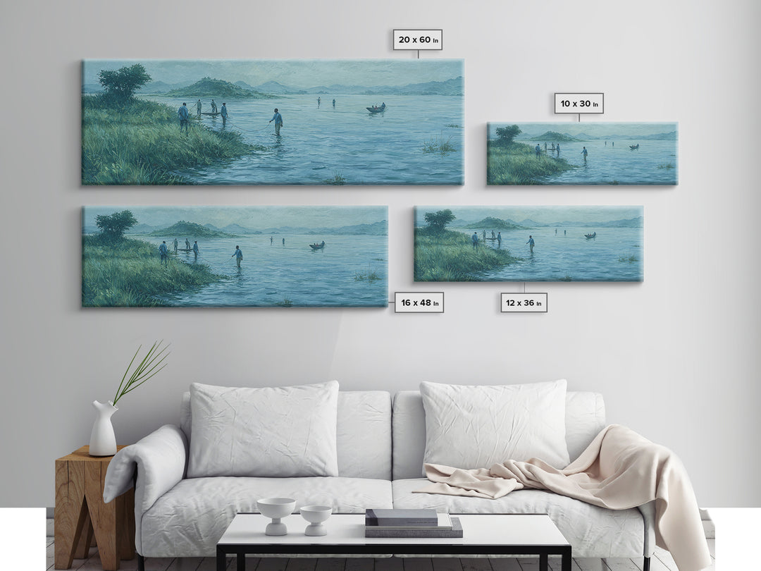 Blue Lakeside Village Landscape Wall Art, African Landscape Canvas Print, Serene Nature Scene, Living Room Decor Gift For Home