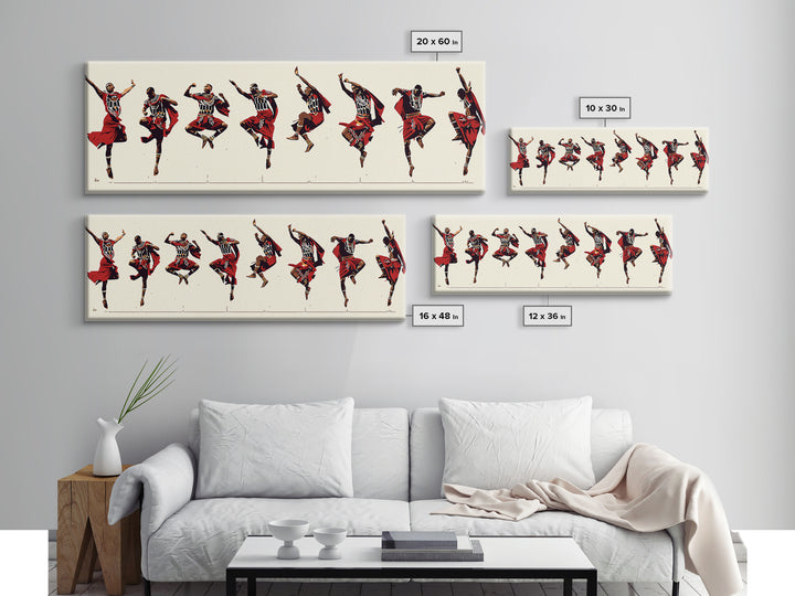 Traditional Maasai Dance Line Canvas Print, African Art Prints, Red Tribal Wall Decor, Afrocentric Culture Gift For Home