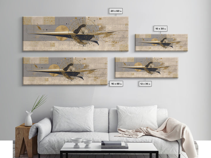 Elegant Abstract Black Bird Canvas Print, Gold Beige Modern Wall Art, African Inspired Decor, Luxury Contemporary Home Gift