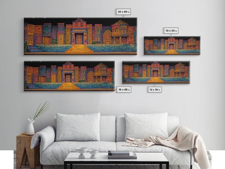 Colorful African Village Night Street Wall Art, Folk Architecture Canvas Print, Afrocentric Home Decor, Vibrant Townscape