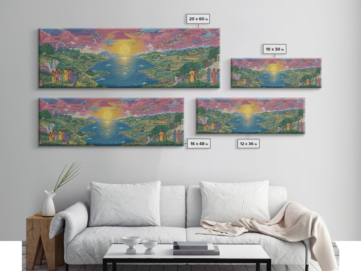 Sunrise River Valley With Rainbow Processions Wall Art, African Landscape Canvas Print, Spiritual Nature Decor, Dreamy Wall Art