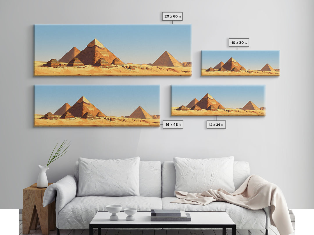 Sunlit Giza Pyramids Desert Wall Art, African Egyptian Art Canvas Print, Sahara Landscape Decor, Travel Photography Poster