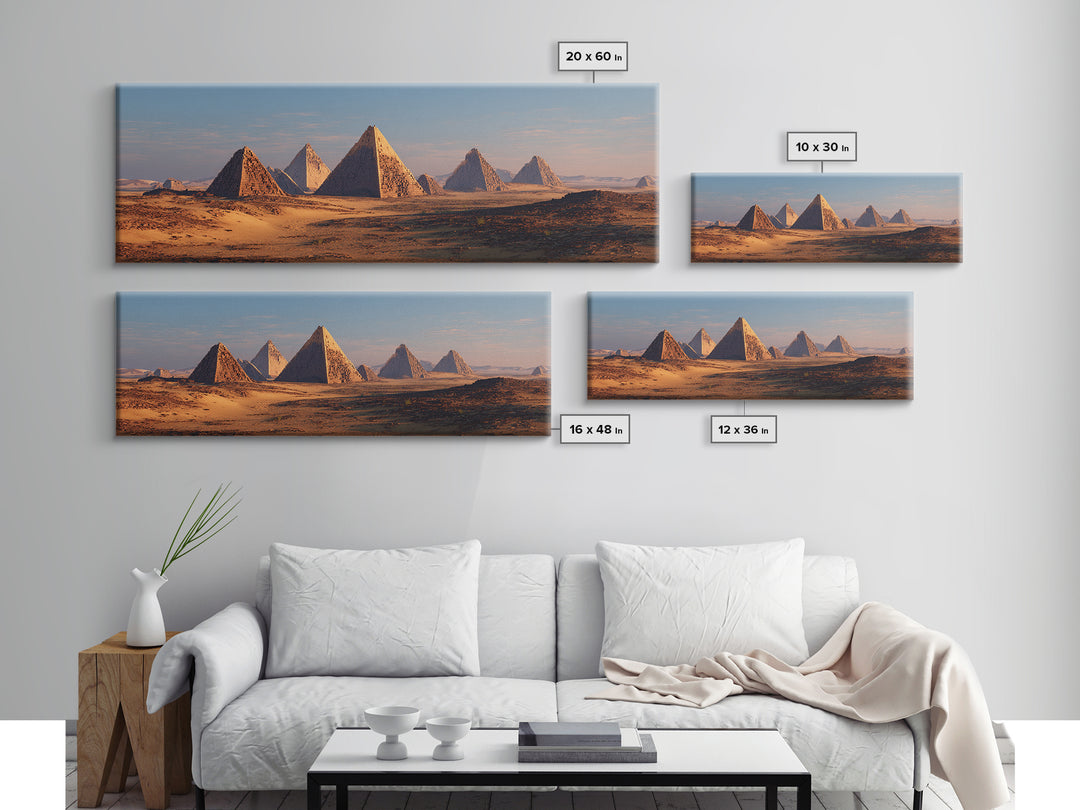 Golden Desert Pyramids At Dawn Canvas Print, African Egyptian Art, Ancient African Landscape, Safari Wall Decor Gift For Home