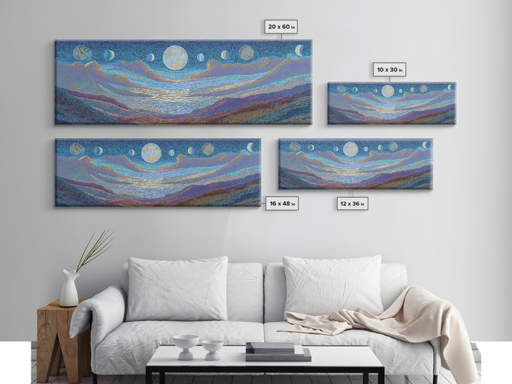 Blue Moon Phase Dreamscape Wall Art, Mystical Wall Art, Spiritual Home Decor, Dreamy Abstract Canvas Print, Blue Nature Scene Art