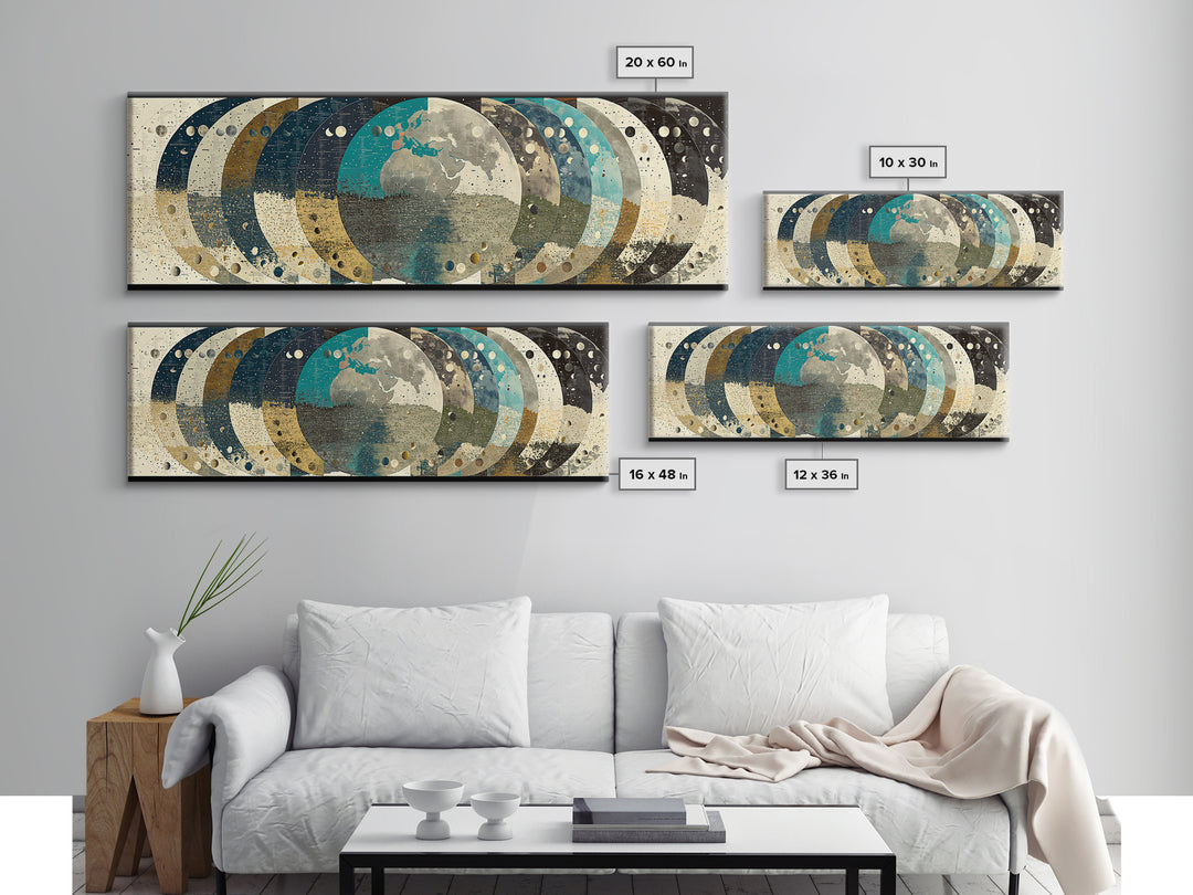 Abstract Earth Globe Circles Canvas Print, Modern Wall Art, Geometric Wall Art, Teal And Gold Home Decor Gift For Living Room
