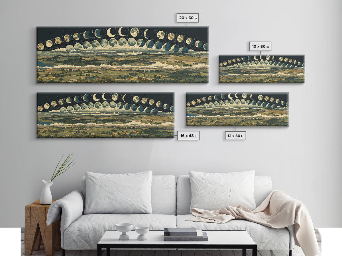 Moon Phase Landscape Panorama Wall Art, Spiritual Wall Art Print, Nature Scene Art, Mystical Canvas Print, Home Decor Gift