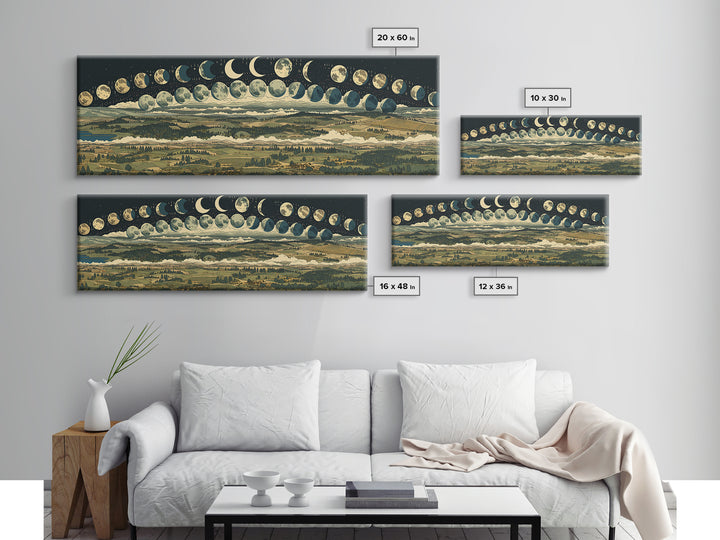 Moon Phase Landscape Panorama Wall Art, Spiritual Wall Art Print, Nature Scene Art, Mystical Canvas Print, Home Decor Gift