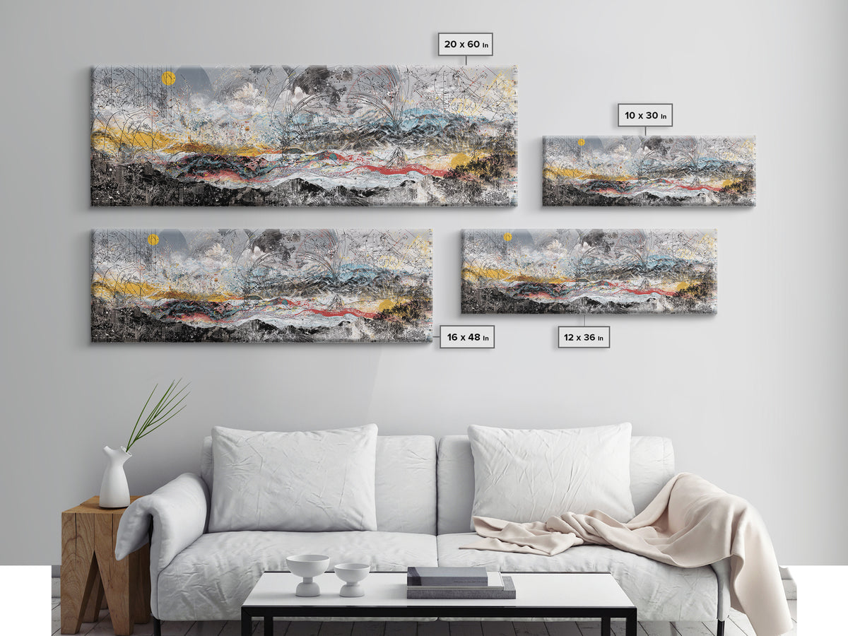 Stormy Abstract Mountain Horizon Wall Art, Panoramic African Inspired Landscape, Modern Canvas Decor For Living Room Home Decor
