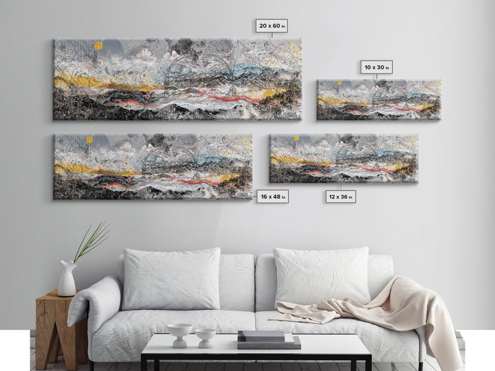 Stormy Abstract Mountain Horizon Wall Art, Panoramic African Inspired Landscape, Modern Canvas Decor For Living Room Home Decor
