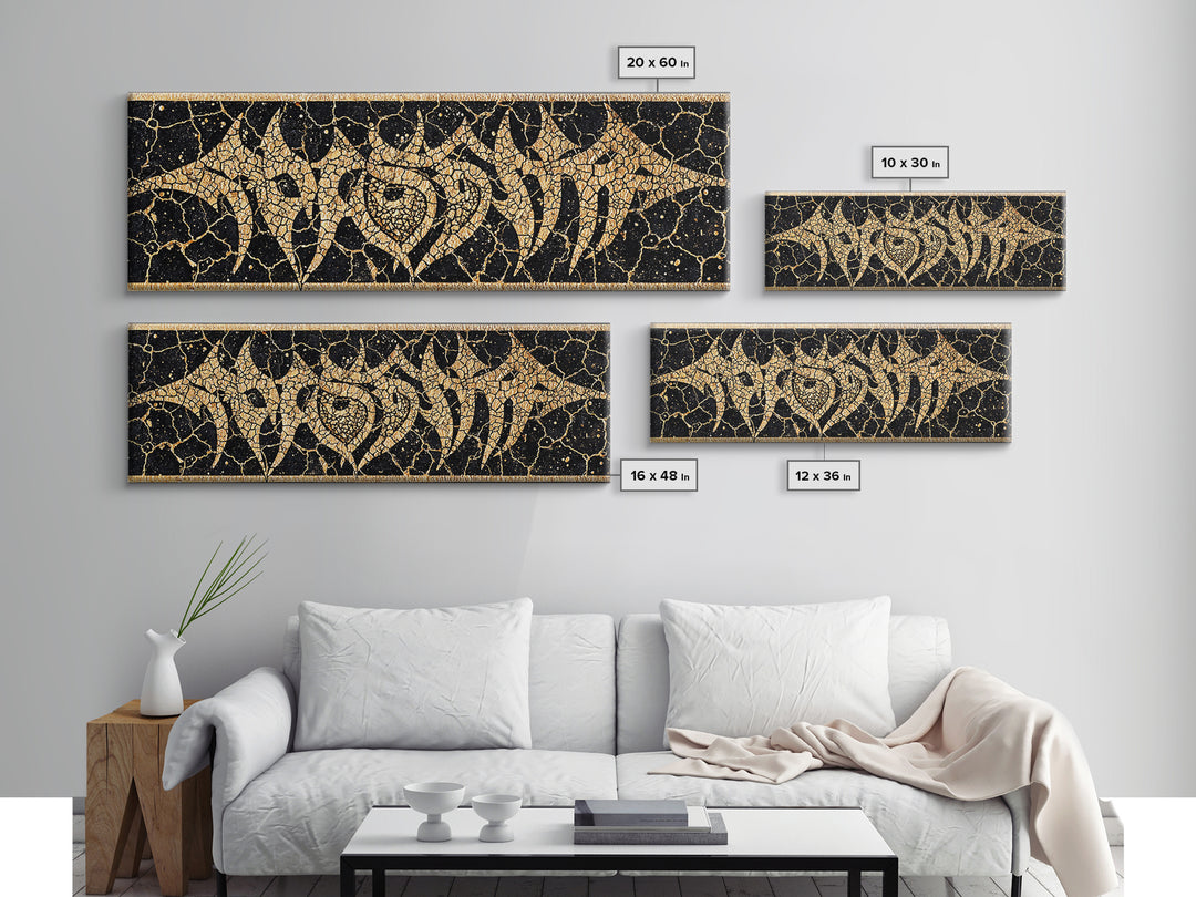 Cracked Gold Tribal Pattern Canvas Print, African Abstract Wall Art, Black And Gold Design, Bold Home Decor Statement Piece
