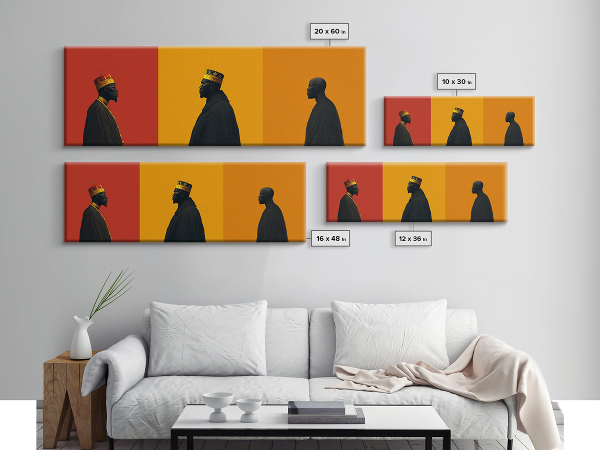 Three African Kings Profile Framed Canvas Print, Royal Black Men Portrait, Afrocentric Wall Decor, Bold Orange Art For Home