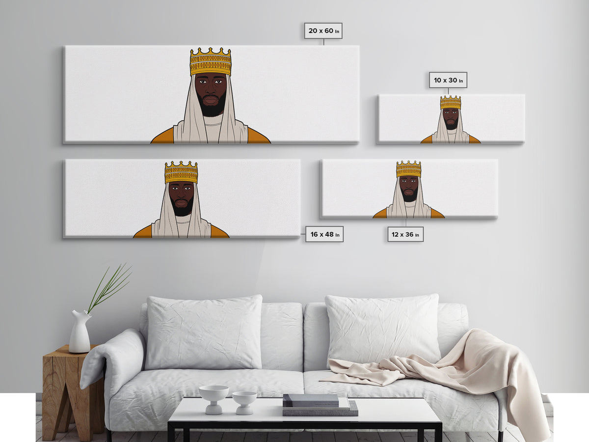 Crowned African King Portrait Canvas Print, Royal Black Man Wall Art, Minimalist Afrocentric Decor, Regal Home Gift For Him