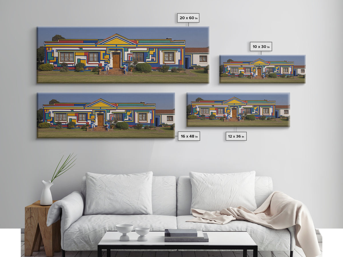 Bright Ndebele House Canvas Print, South African Art Decor, Geometric Pattern Facade, Cultural Wall Decor For Living Room