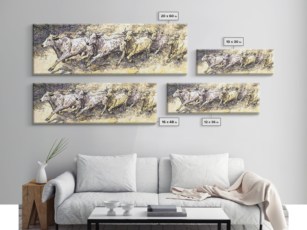 Galloping White Horses Canvas Print, Expressive Sketch Wall Art, Neutral Animal Artwork, Elegant Home Decor For Horse Lovers