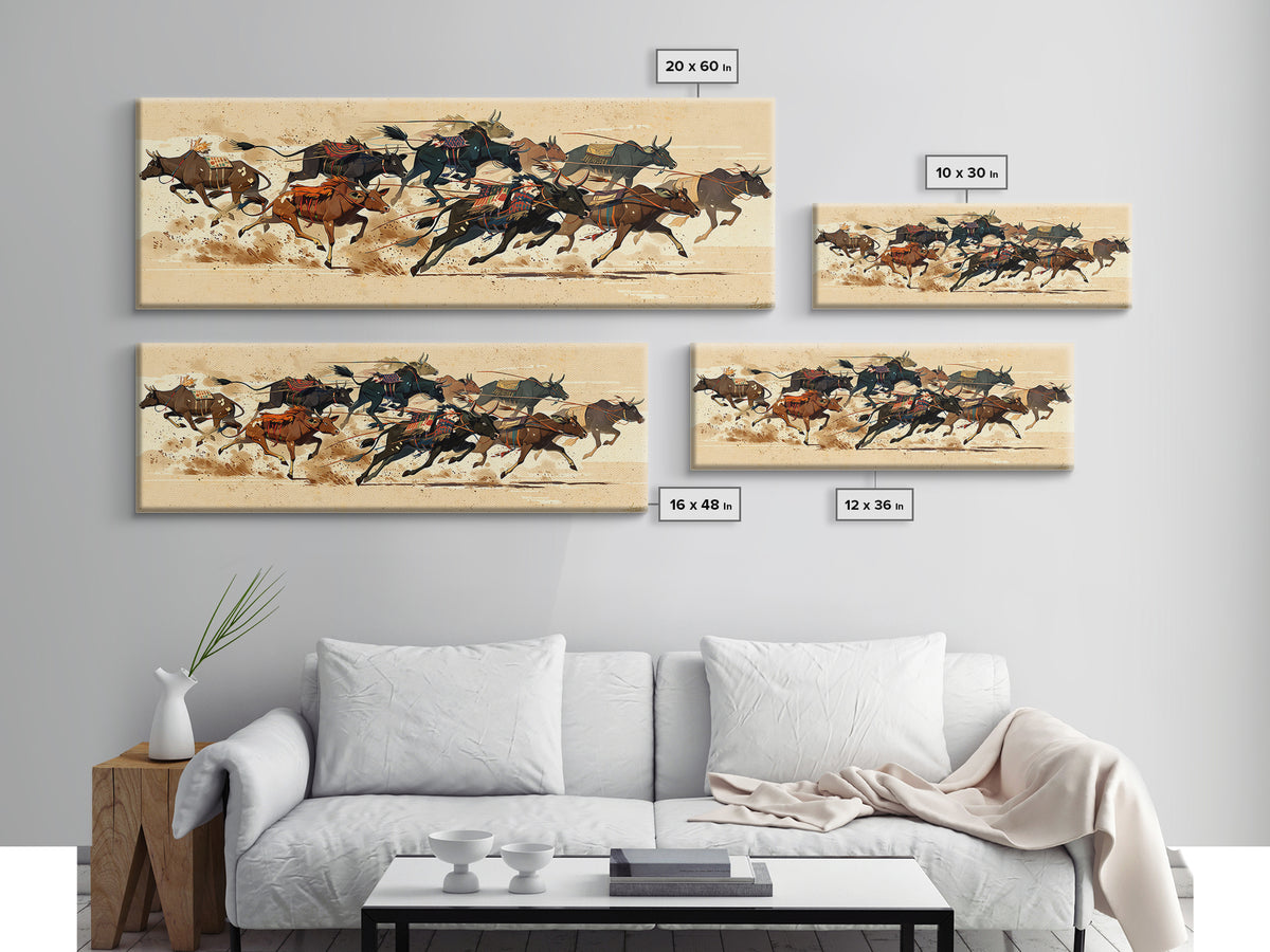 Galloping Horse Race Canvas Print, Dynamic Riders Wall Art, Southwestern Desert Scene, Equestrian Decor For Living Room Art