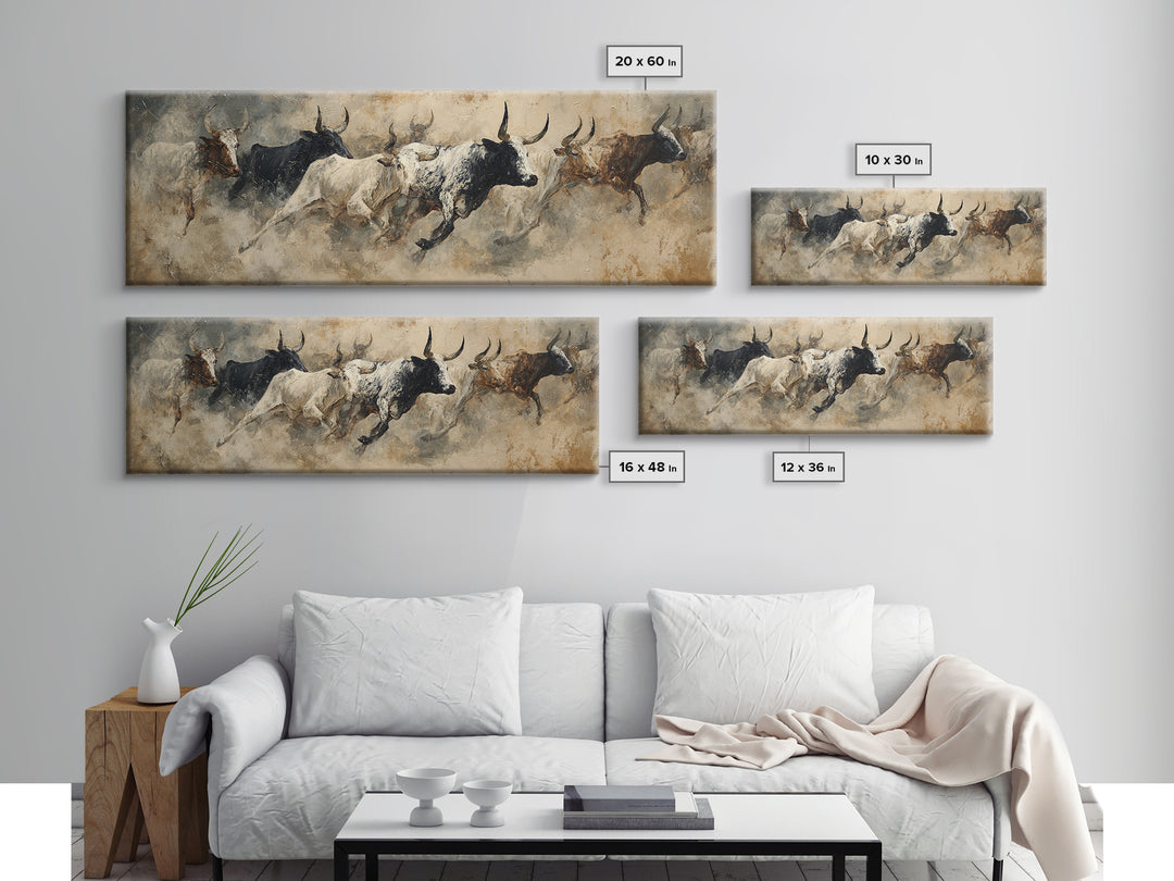 Charging Bulls Abstract Wall Art, African Safari Art, Earth Tone Canvas Print, Rustic Living Room Decor, Statement Wall Decor