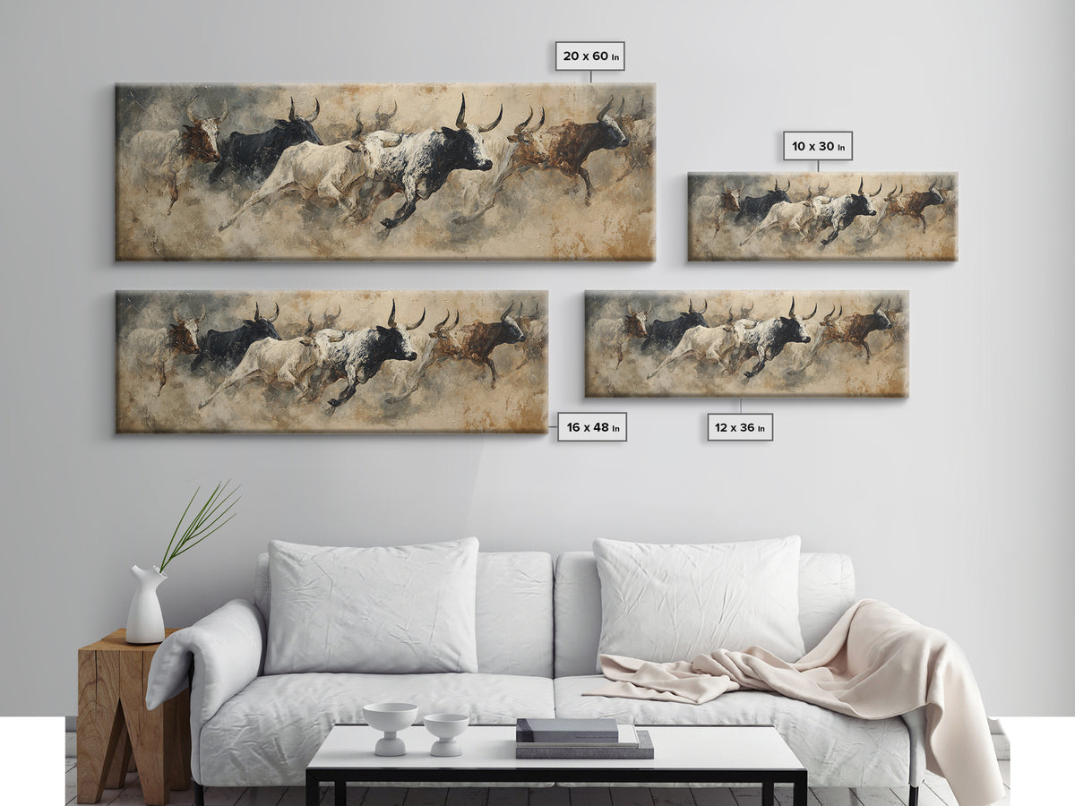 Charging Bulls Abstract Wall Art, African Safari Art, Earth Tone Canvas Print, Rustic Living Room Decor, Statement Wall Decor
