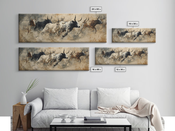 Charging Bulls Abstract Wall Art, African Safari Art, Earth Tone Canvas Print, Rustic Living Room Decor, Statement Wall Decor