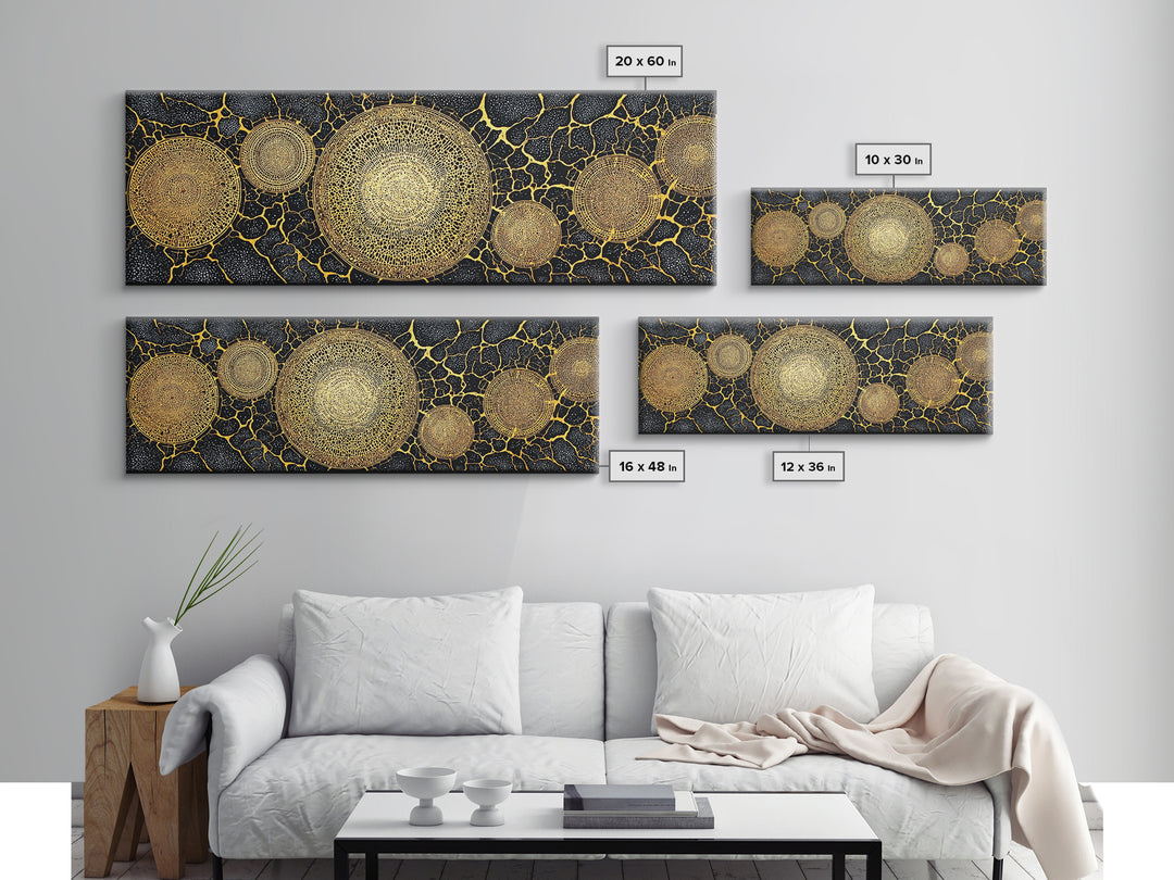 Golden Geometric Circles Wall Art, Abstract Wall Art, Black And Gold Art, Textured Art Print, Luxury Canvas Print, Bold Decor