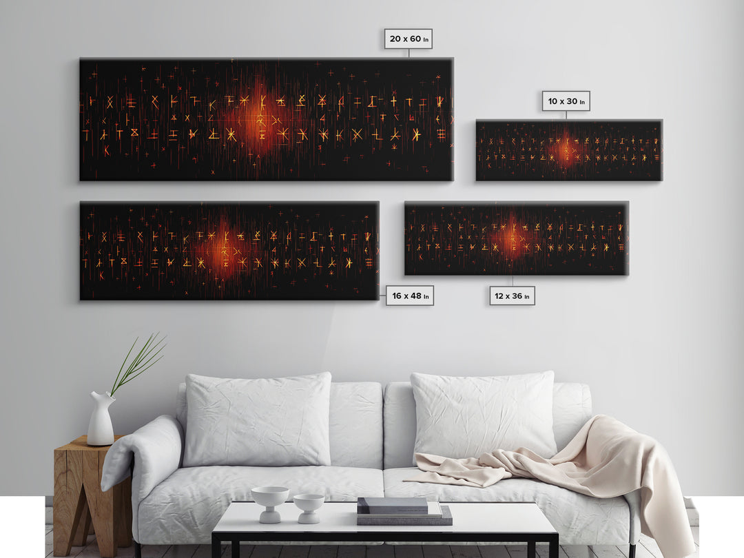 Glowing Orange African Rune Symbols Canvas Print, Mystical Black Wall Decor, Ancient Tribal Signs, Spiritual Art Print Gift