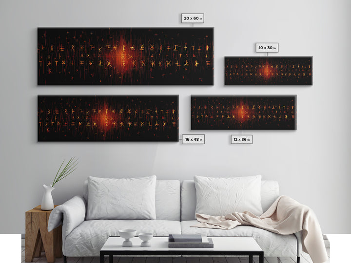 Glowing Orange African Rune Symbols Canvas Print, Mystical Black Wall Decor, Ancient Tribal Signs, Spiritual Art Print Gift