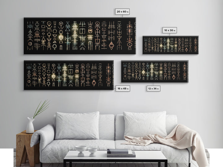 Illuminated African Tribal Icons Wall Art, Gold And Teal Symbol Pattern, Afrocentric Decor, Modern Cultural Art Print Gift