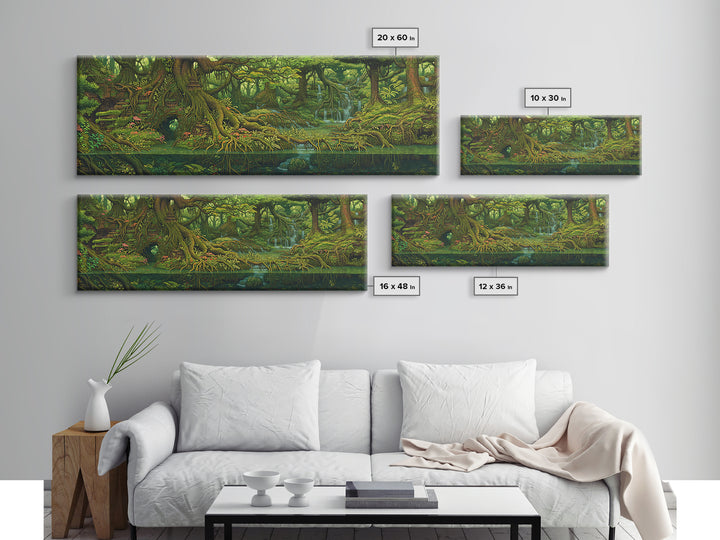 Ancient Jungle River Roots Wall Art, Lush Green Forest Canvas Print, Nature Scene Decor, Fantasy Landscape Home Decor Gift