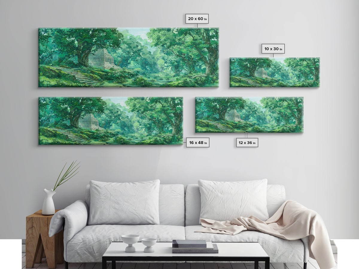 Sunlit Emerald Forest Path Wall Art, Green Nature Canvas Print, Dreamy Woodland Landscape Decor, Living Room Wall Decor Gift