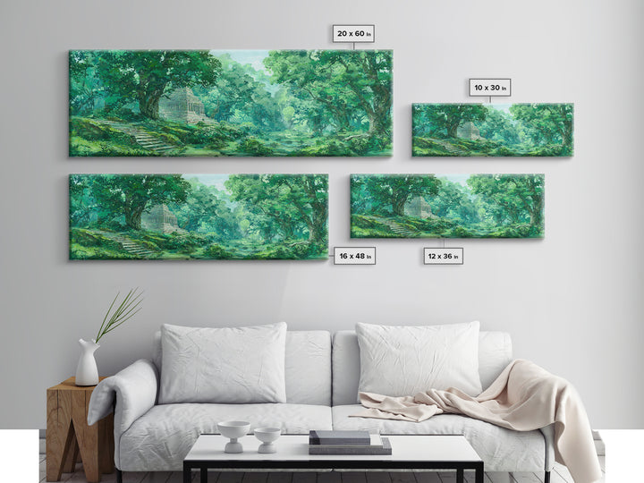 Sunlit Emerald Forest Path Wall Art, Green Nature Canvas Print, Dreamy Woodland Landscape Decor, Living Room Wall Decor Gift