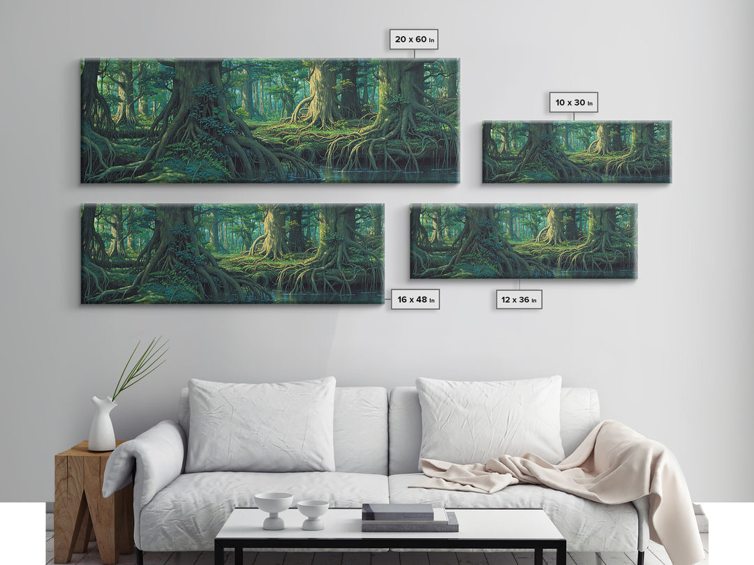 Ancient Mangrove Trees And Reflections Canvas Print, Green Forest Wall Art, Nature Scene Decor, Large Living Room Decor Gift