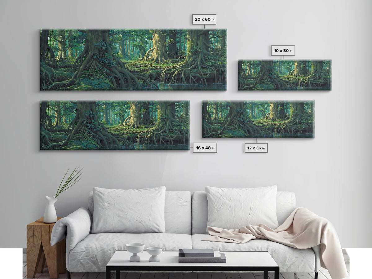 Ancient Mangrove Trees And Reflections Canvas Print, Green Forest Wall Art, Nature Scene Decor, Large Living Room Decor Gift