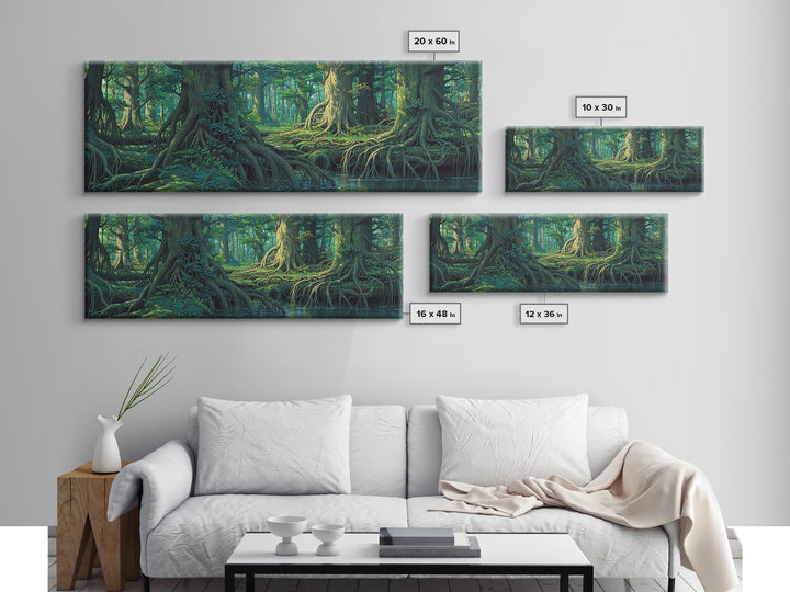 Ancient Mangrove Trees And Reflections Canvas Print, Green Forest Wall Art, Nature Scene Decor, Large Living Room Decor Gift