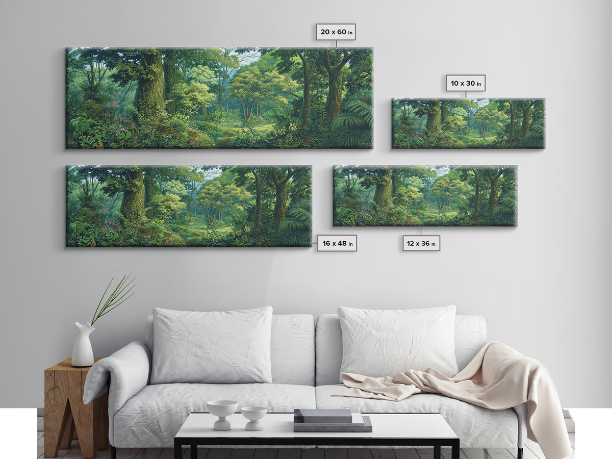 Bright Rainforest Garden Clearing Wall Art, Green Nature Canvas Print, Tropical Landscape Decor, Dreamy Home Decor Gift Idea