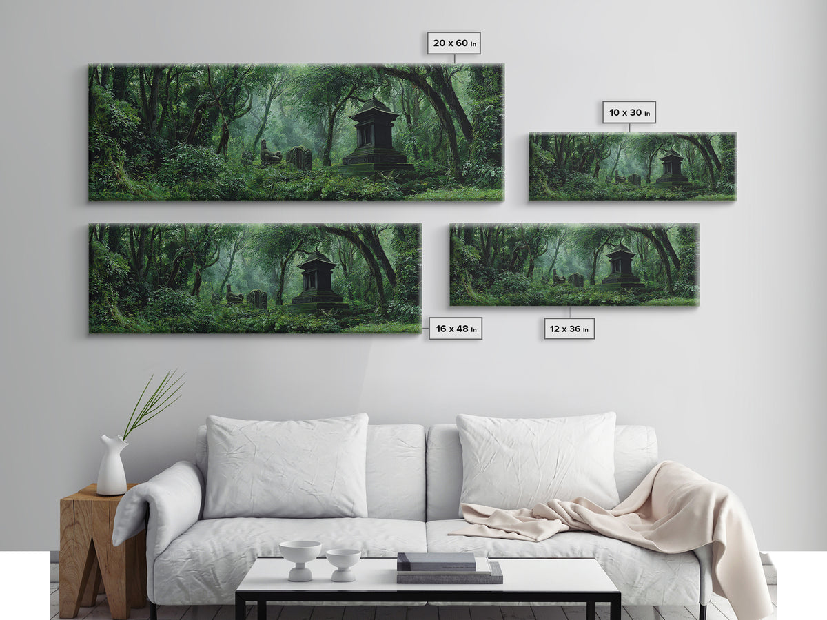 Ancient Jungle Tomb And Forest Ruins Framed Canvas Print, African Landscape, Mystical Wall Art, Dark Green Office Decor Gift