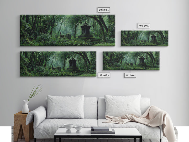 Ancient Jungle Tomb And Forest Ruins Framed Canvas Print, African Landscape, Mystical Wall Art, Dark Green Office Decor Gift
