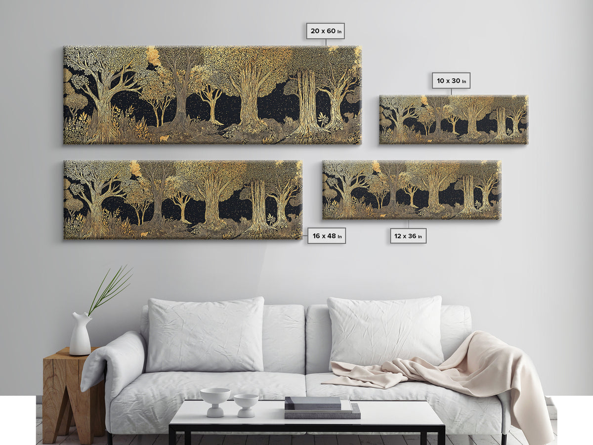 Black And Gold African Tree Forest Wall Art, Baobab Tree Print, Abstract African Art, Luxury Canvas Decor For Living Room
