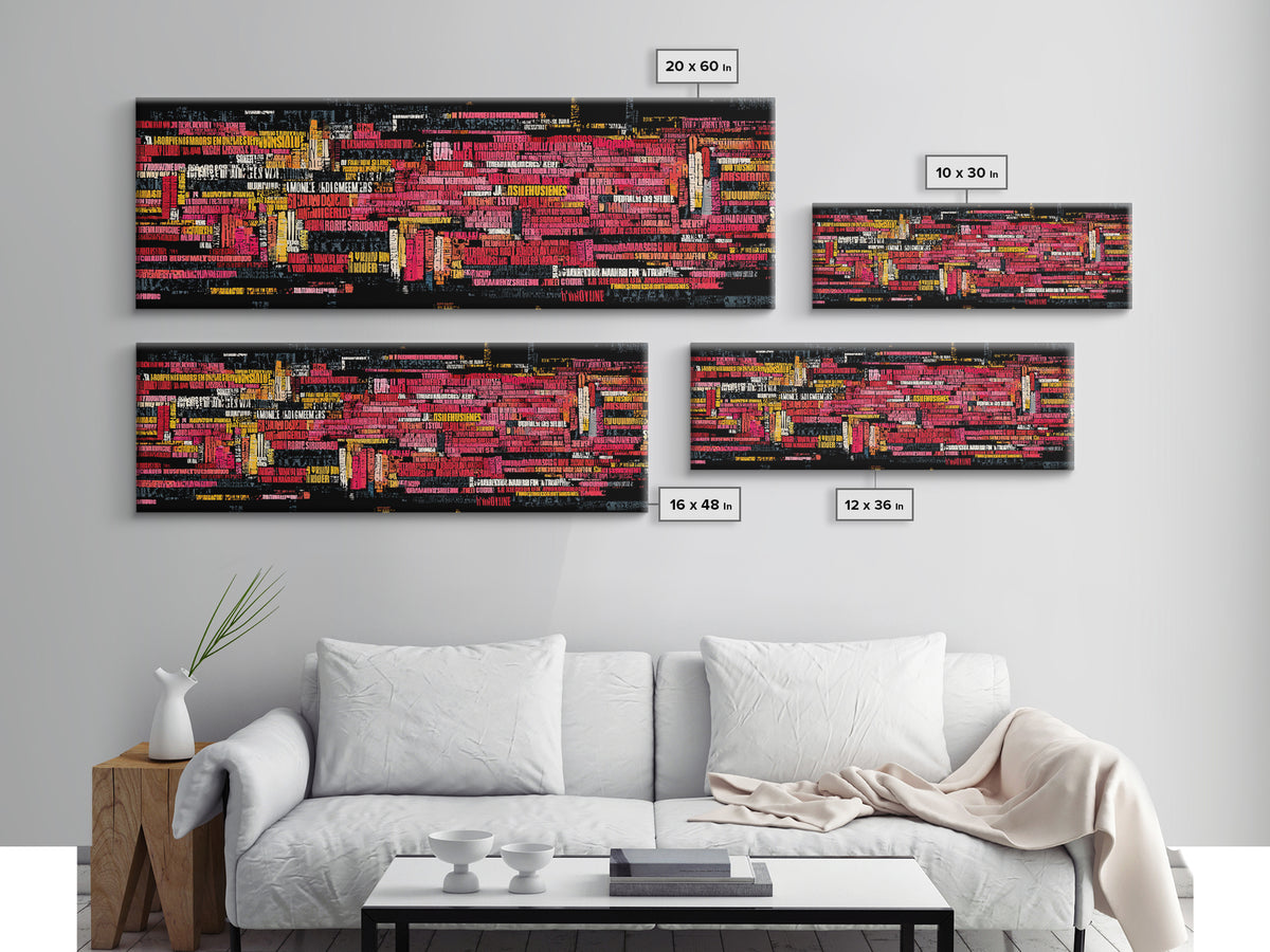 Neon Abstract City Skyline Wall Art, Modern African Inspired Typography, Urban Black Art Decor, Bold Red Yellow Canvas Print