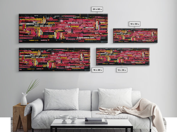 Neon Abstract City Skyline Wall Art, Modern African Inspired Typography, Urban Black Art Decor, Bold Red Yellow Canvas Print