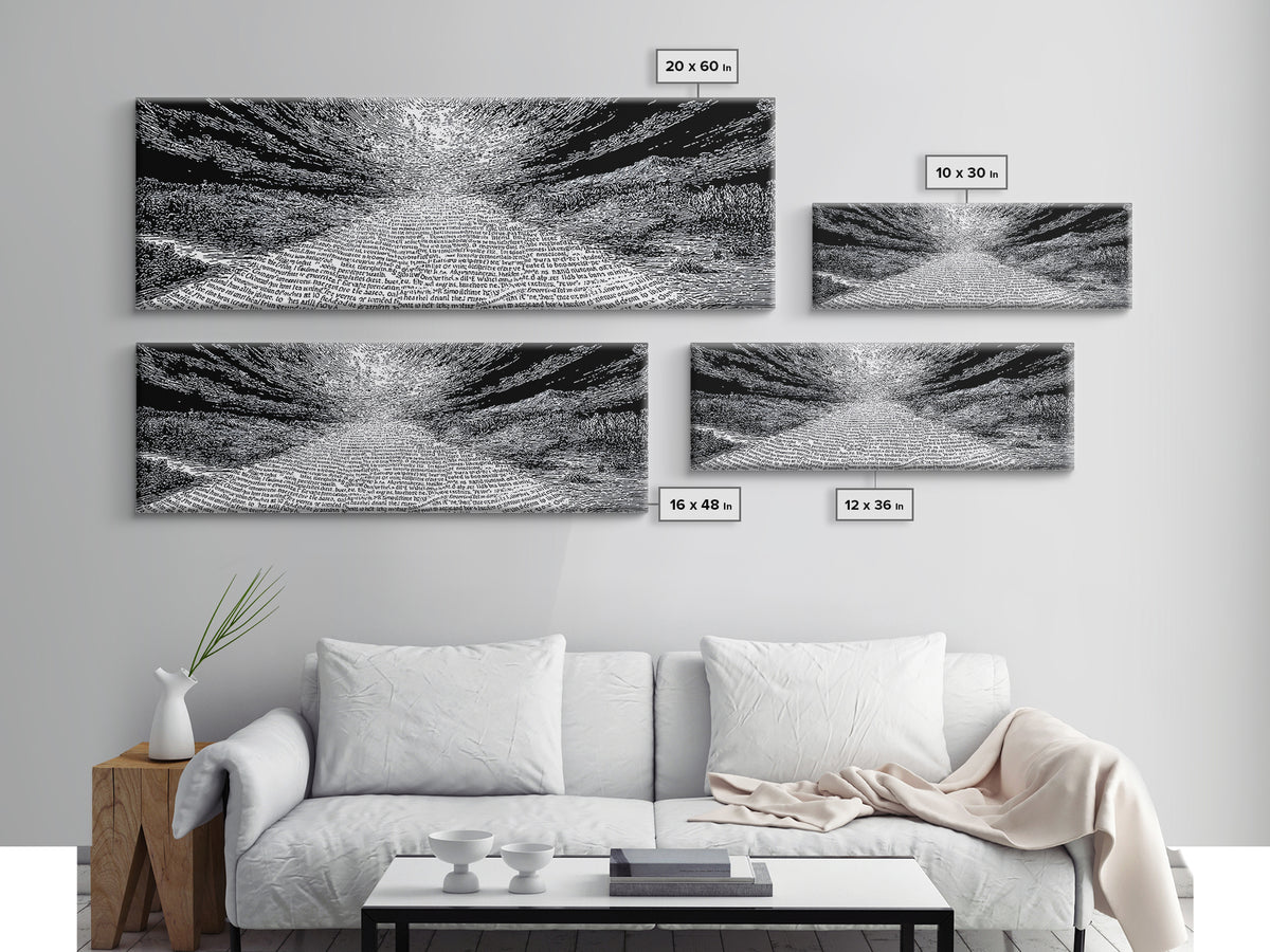 Monochrome Text Wave Abstract Wall Art, Black And White Art, Minimalist Canvas Print, Modern Office Decor, Statement Art
