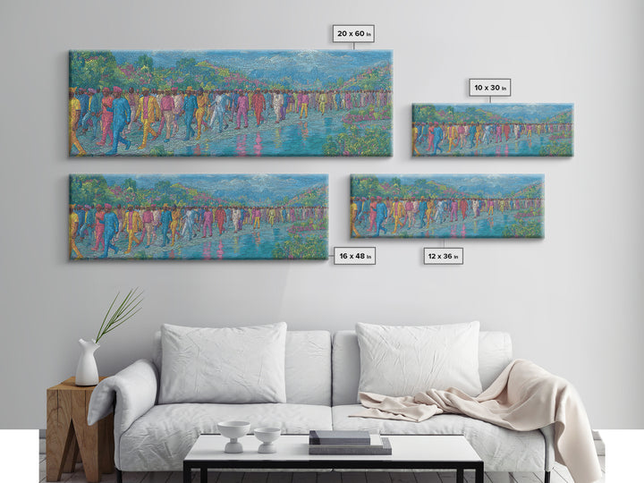 Colorful Riverside Crowd Abstract Wall Art, African Inspired Canvas Print, Modern Art, Vibrant Home Decor, Large Wall Art