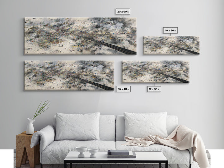 Abstract Aerial Rail Cityscape Wall Art, Urban Wall Art, Modern Canvas Print, Gray Black Statement Office Decor, Large Art