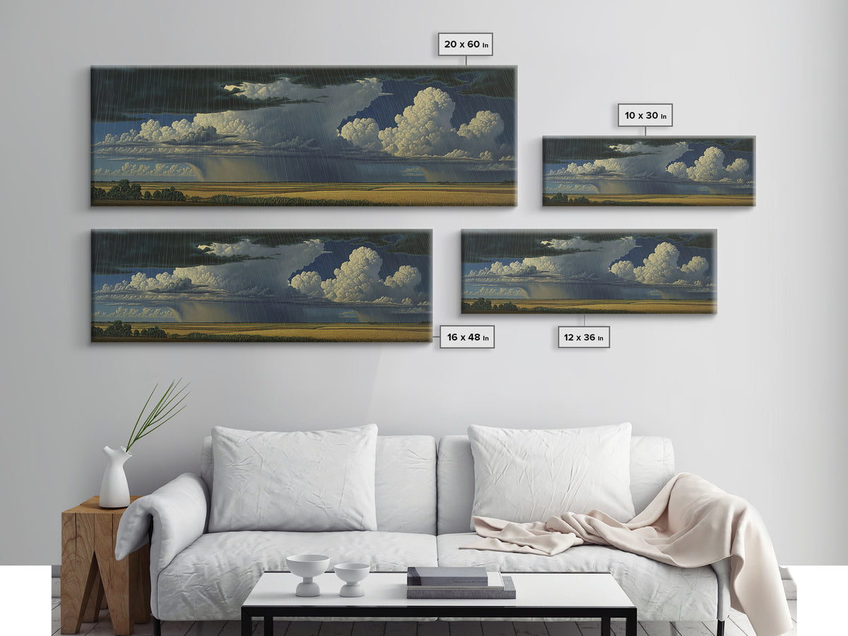 Rain Swept Plains With Thunderclouds Framed Canvas Print, African Landscape, Stormy Nature Scene Art, Large Wall Art Decor